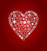 Heart from white snowflakes on a red background. A vector illustration