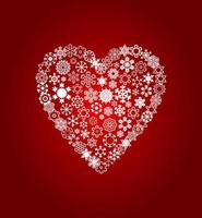 Heart from white snowflakes on a red background. A vector illustration