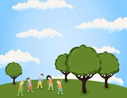 Sports in park on the nature. A vector illustration