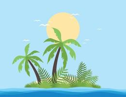 Palm tree on the island. Vector illustration