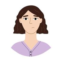 Cute sad woman in full face with a square haircut. Vector character avatar mental problems concept