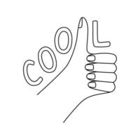 Gesture thumb up with cool text sign icon in line style. Satisfaction and approval concept vector illustration