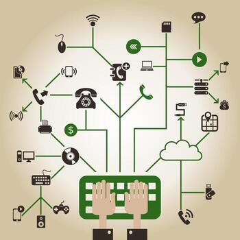 Electronics in a computer network. A vector illustration