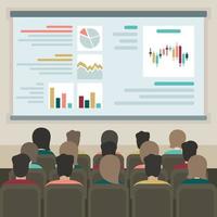 People in the audience at the presentation. Vector illustration