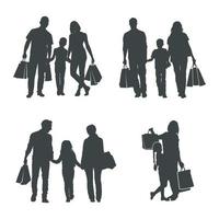 Family shopping silhouettes, Happy family shopping silhouettes vector