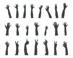 Many hands silhouettes, Raised hands vector silhouettes