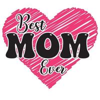 Happy Mothers Day hand drawn typographic lettering with pink scribble circle isolated on white background with scribble red heart. Vector Illustration of a Mother's Day design.