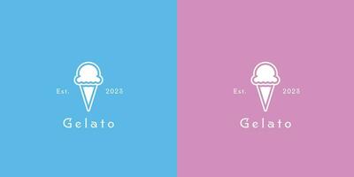 Illustration of a minimalist gelato logo Creative idea icon vector symbol a simple flat silhouette of a milk ice cream drink.fast food that is cold, pink, and elegant Scoop cone sundae beverage