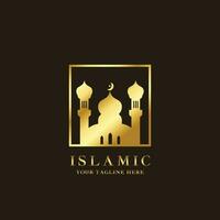 islámico mezquita silueta logo diseño ilustración sencillo moderno elegante oro minimalista plano estilo creativo icono idea vector símbolo lujo oro árabe religión Indonesia ramdhan kareem cultura