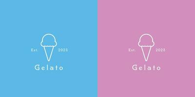 Illustration of a minimalist gelato logo Creative idea icon vector symbol a simple flat silhouette of a milk ice cream drink.fast food that is cold, pink, and elegant Scoop cone sundae beverage