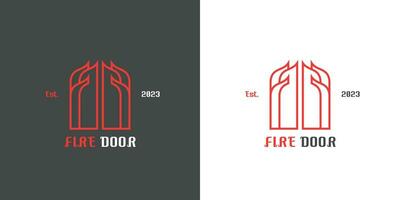 Illustration of a red door niche design A simple flat symbol and vector icon next to devil equipment that is linear and minimalist is a creative idea. for corporate brands