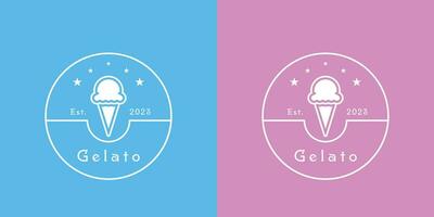 Illustration of a minimalist gelato logoCreative idea icon a flat, simple silhouette of a milk, ice cream, and drink stamp emblem.fast food that is cold, pink, and elegant Scoop cone sundae beverage vector