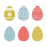 conjunto de sencillo Pascua de Resurrección huevos con diferente modelo aislado en blanco antecedentes. vistoso dibujos animados vector ilustración. diseño elemento para saludo tarjeta, invitación, impresión