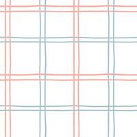 Seamless checkered pattern with hand-drawn pink and blue intersecting lines on a white background. Simple background for wrapping paper, home textiles. Vector illustration