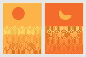 Abstract Illustration  Orange Monochrome Boho Art with Geometric Line as Landscape Background vector