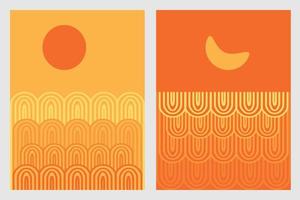 resumen ilustración naranja monocromo boho Arte con geométrico línea como paisaje antecedentes vector