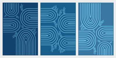 Abstract Illustration Blue Monochrome Boho Art with Geometric Line as Background vector