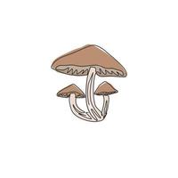 One continuous line drawing of whole healthy organic mushrooms for farm logo identity. Fresh toadstool concept for vegetable icon. Modern single line draw graphic design vector illustration