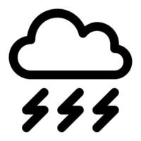 Cloud with thunderbolt in outline icon. Thunderstorm, weather, forecast, disaster, warning, danger, climate vector