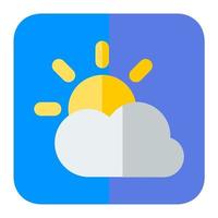 Sun with cloud in flat icon. Weather app, forecast, summer, climate vector