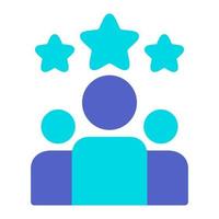Isolated customers rating in blue flat icon on white background. Review, satisfaction, feedback, stars, clients, teamwork vector