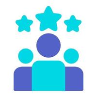 Isolated customers rating in blue flat icon on white background. Review, satisfaction, feedback, stars, clients, teamwork vector