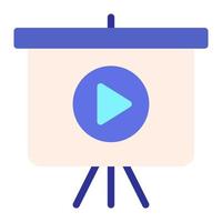 Isolated video presentation in flat icon on white background. Marketing presentation, business vector