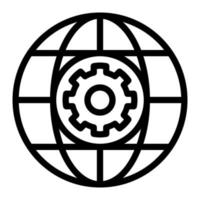 Isolated internet settings in outline icon on white background. Network, globe, cogwheel, options, configuration vector