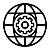 Isolated internet settings in outline icon on white background. Network, globe, cogwheel, options, configuration vector