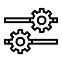 Isolated settings in outline icon on white background. Configuration, cogwheel, machine, transmission vector