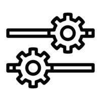 Isolated settings in outline icon on white background. Configuration, cogwheel, machine, transmission vector