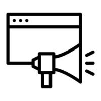 Isolated digital marketing in outline icon on white background. Megaphone, bullhorn, browser, app, promotion, advertisement vector