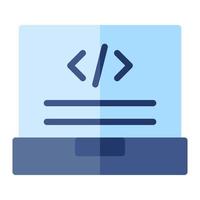 aislado programación en plano icono en blanco antecedentes. codificación, computadora portátil, guión vector