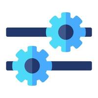 Isolated settings in flat icon on white background. Configuration, cogwheel, machine, transmission vector