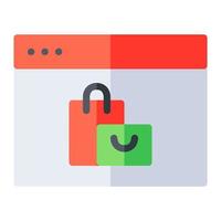 Online shop in flat icon. Browser window with shopping bag vector