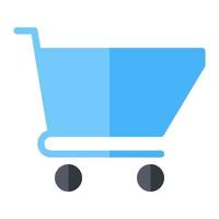 compras carro en plano icono. comercio, carretilla, cesta, añadir a carro símbolo vector