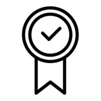 Check mark ribbon in outline icon. Premium, guarantee, approved, checked, medal, badge vector