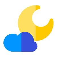 Crescent moon with cloud in flat icon. Moon phase, night, weather, forecast vector