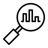 Isolated business research in outline icon on white background. Research, analytics, graph, searching, magnifying glass vector