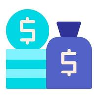 Isolated dollar money in blue flat icon on white background. Income, revenue, saving money, profit, payment, business vector