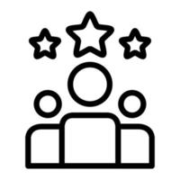 aislado clientes clasificación en contorno icono en blanco antecedentes. revisar, satisfacción, comentario, estrellas, clientela, trabajo en equipo vector