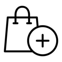 Add to cart in outline icon. Shopping, product, handbag, ecommerce vector