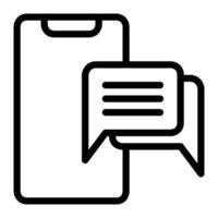Isolated messaging in outline icon on white background. Chatting, discussion, chat bubble, smartphone vector