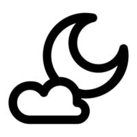 Crescent moon with cloud in outline icon. Moon phase, night, weather, forecast vector