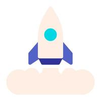 Isolated rocket launch in flat icon on white background. Launching, boost, startup, advertising, marketing vector