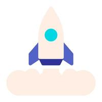 Isolated rocket launch in flat icon on white background. Launching, boost, startup, advertising, marketing vector