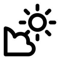 Dom y nube icono en contorno estilo. soleado, verano, mañana, luz solar, clima vector