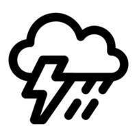 Cloud with thunder and rain drop in outline icon. Heavy rain, storm, thunderstorm, rainstorm, weather, forecast vector