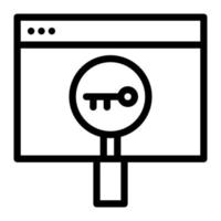 Isolated keyword searching in outline icon on white background. Seo, key, magnifying glass, analysis, web vector