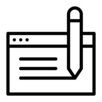 Isolated blogging in outline icon on white background. Blogger, write, post, pencil, text, writing, seo vector